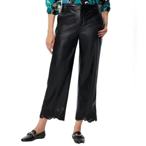 Chico’s Faux Leather Cut Out Ankle Crop Wide Leg Trouser Pants Black Size 12 - Picture 1 of 13
